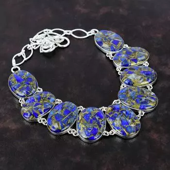 Медное ожерелье из содалита, ожерелье из стерлингового серебра 925 пробы, драгоценный камень, ювелирные изделия ручной работы, регулируемая цепочка, ожерелье, подарок для мамы, уникальный дизайн ювелирных изделий