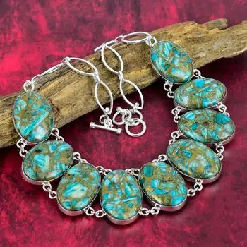 Медное ожерелье с амазонитом, ожерелье из стерлингового серебра 925 пробы, драгоценный камень, ювелирные изделия ручной работы, регулируемое ожерелье-цепочка, подарок на годовщину матери Adjustable with 18 inches зелёный