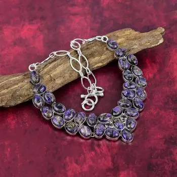 Медное ожерелье с чароитом, ювелирные изделия из драгоценных камней, ожерелье из стерлингового серебра 925 пробы, регулируемая цепочка ручной работы, подарок для ювелирных изделий для жены Adjustable With 18 Inches синий