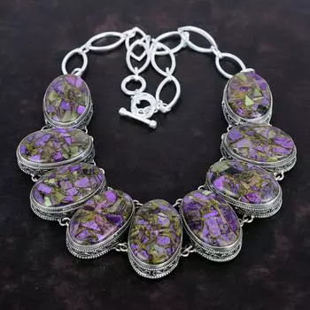 Медное ожерелье с драгоценным камнем пурпурит, ювелирные изделия ручной работы, винтажное ожерелье, ожерелье из стерлингового серебра 925 пробы, регулируемое ожерелье с цепочкой, подарки для матери