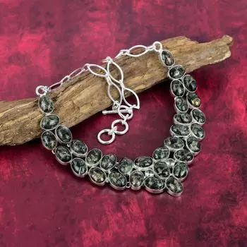 Медное ожерелье с серафинитом, ювелирные изделия из драгоценных камней, ожерелье из стерлингового серебра 925 пробы, регулируемое ожерелье-цепочка ручной работы, подарок для ювелирных изделий для жены Adjustable With 18 Inches зелёный