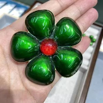 Медное покрытие из настоящего золота эмалью зеленого цвета, большая брошь-цветок на шею, женская, антикварная классическая глазурованная серьга-гвоздик в стиле вестерн