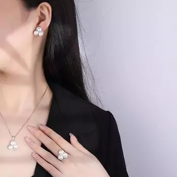 Медное покрытие из настоящего золота, модные серьги-гвоздики с микро-бриллиантами и жемчугом, ожерелье из трех частей, женская мода