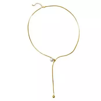 Медное покрытие из настоящего золота, темперамент, элегантный простой дизайн, жемчужная цепочка для свитера, индивидуальное ретро-ожерелье с регулировкой T2163 золотой