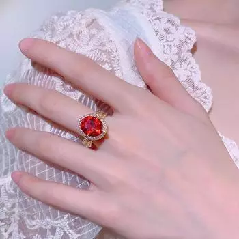 Медное покрытие Золото Ювелирные изделия Винтаж Кольцо Циркон Кристалл Зеленый Цирконий Королевский Синий Открытое Кольцо Мода Мода Женская