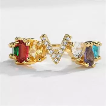 Медное регулируемое кольцо с начальной буквой AZ 26 для женщин с кристаллами золотого цвета с кубическим цирконием в стиле бохо, свадебные украшения в подарок VRI303