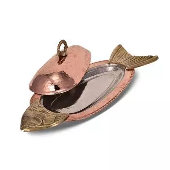 Медное рыбное блюдо, Традиционное медное блюдо ручной работы, Аутентичное блюдо, Рыбный лоток, Овальный лоток для рыбы, Эллиптическое рыбное блюдо, Изысканная рыба