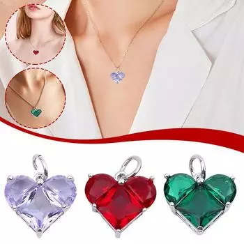 Медное сердце кулон разноцветный кубический цирконий шарм модное ожерелье DIY ювелирные изделия ожерелье для L2X7 Purple-Silvery