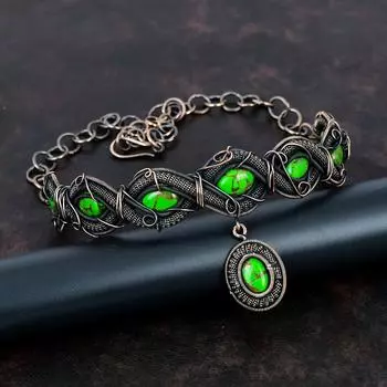 Медное зеленое бирюзовое ожерелье Медная проволока Ожерелье Регулируемая цепочка Ожерелье Медные украшения ручной работы Ожерелье с драгоценными камнями для подарков