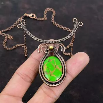 Медное зеленое бирюзовое ожерелье Медная проволока Ожерелье Драгоценный камень Регулируемое ожерелье Ювелирные изделия из медной проволоки ручной работы Подарок для особого случая