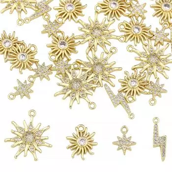 Медные циркониевые подвески с солнечной молнией для изготовления ожерелья, серег, браслетов 12x14mm золотой