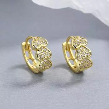 [Медные изделия] Простые серьги-пряжки Three Love Diamond-Set Light Luxury High-End Design, экологически чистые