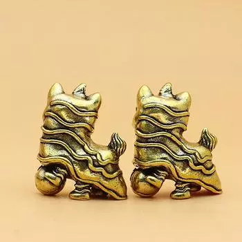 Медные китайские мифологические счастливые животные, украшение для дома, шаг на мяч, пробуждение льва, латунное украшение для рабочего стола чёрный