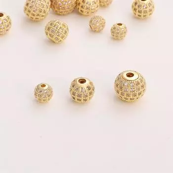 Медные круглые бусины, инкрустация цирконом, золотые аксессуары для изготовления ювелирных изделий, очаровательное украшение «сделай сам» 6mm