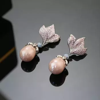 Медные микросерьги с каплями воды, женские серьги, легкие, роскошные серьги, длинные, темпераментные, цветочные украшения Real gold plating