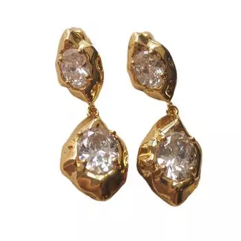 Медные позолоченные ретро-серьги ручной работы, яркие персонализированные женские круглые серьги-серьги Hollow Lava