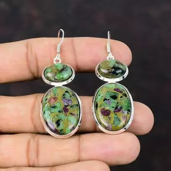 Медные рубиновые серьги с цоизитом, серьги из стерлингового серебра 925 пробы, уникальный дизайн ювелирных изделий, серьги ручной работы из настоящего драгоценного камня, замечательный ювелирный подарок для нее