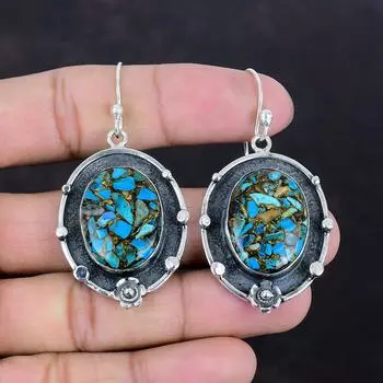 Медные серьги из хризоколлы, натуральные драгоценные камни, серьги из стерлингового серебра 925 пробы, новые серьги ручной работы, потрясающие ювелирные подарки для женщин