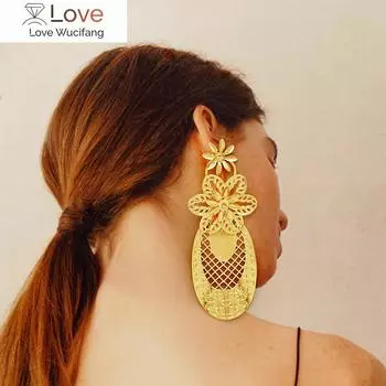 Медные серьги-капли, круглые серьги-гвоздики, длинные висячие серьги для женщин, свадебные винтажные ювелирные аксессуары 8.8cm