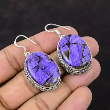 Медные серьги с чароитом, ювелирные изделия из стерлингового серебра 925 пробы, серьги ручной работы, приличные винтажные ювелирные изделия, подарок для жены, антикварные серьги