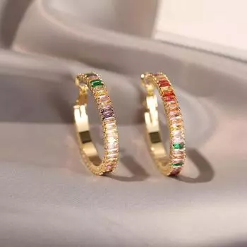 Медные серьги с микроинкрустацией цветным цирконом высокого класса, женские серьги в стиле легкой роскоши, с преувеличенным темпераментом, серьги простого дизайна 18K