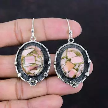 Медные серьги с розовым опалом, натуральные драгоценные камни, антикварные украшения, серьги из стерлингового серебра 925 пробы, серьги-подвески, украшения ручной работы, подарки для жены