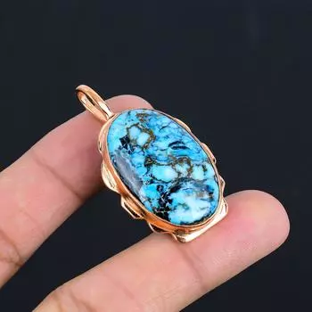 Медные украшения ручной работы с бирюзовым драгоценным камнем, удивительная подвеска-цепочка для женщин 1.97 Inches синий