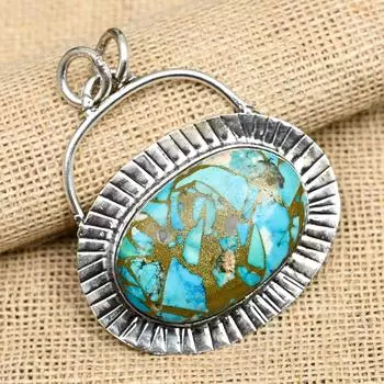Медный амазонитовый драгоценный камень, ювелирные изделия ручной работы, подвеска из стерлингового серебра 925 пробы для женщин