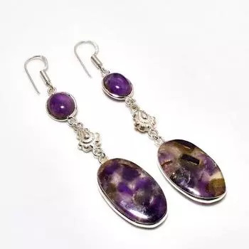 Медный аметист, аметистовый драгоценный камень, серьги с серебряным покрытием 925 пробы, 3,03 дюйма