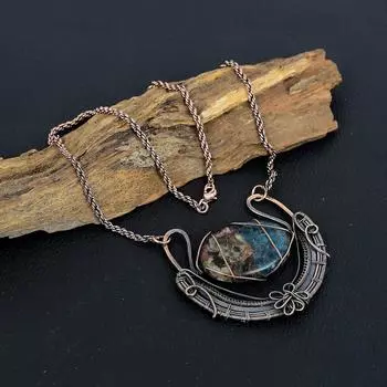 Медный арбуз, турмалин, драгоценный камень, медная проволока, ювелирное ожерелье ручной работы для свадебного подарка 18 Inches With Adjustable синий