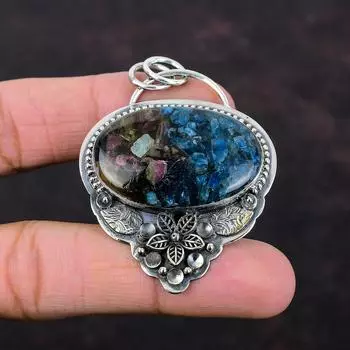 Медный арбуз, турмалин, подвеска из стерлингового серебра 925 пробы, подвеска из цветка ручной работы, подарок для женщин, подвеска из настоящего драгоценного камня, серебряные украшения