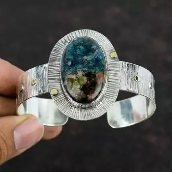 Медный арбузный турмалиновый браслет-манжета из стерлингового серебра 925 пробы, браслет с драгоценными камнями, регулируемый браслет, ювелирные изделия ручной работы, подарки для матери