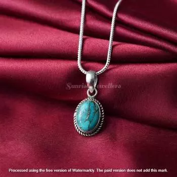 Медный бирюзовый кулон, кулон ручной работы, бирюзовый кулон, серебряный кулон, рождественский подарок, чистое серебро 925 пробы Free Size синий
