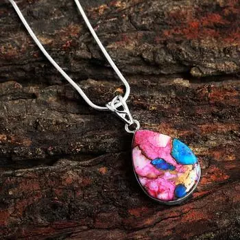 Медный бирюзовый кулон Розовый георгин с цепочкой, ювелирные изделия ручной работы из стерлингового серебра 925 пробы розовый