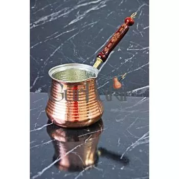 Медный большой кофейник с деревянной ручкой на 7-8 человек