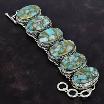 Медный браслет из амазонита, серебряный браслет 925 пробы, драгоценные камни, регулируемый браслет-цепочка, браслет ручной работы, винтажные украшения для подарка