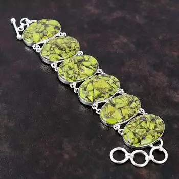 Медный браслет из атлантисита, браслет из стерлингового серебра 925 пробы, ювелирные изделия из драгоценных камней, регулируемый браслет-цепочка ручной работы, подарок для мамы, замечательный браслет