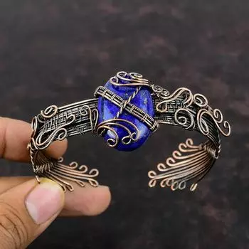 Медный браслет из ляпис-лазури, браслет-манжета с драгоценным камнем, регулируемая манжета, медные украшения, браслет ручной работы, ювелирное изделие, подарок для мамы