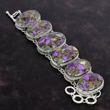 Медный браслет из пурпурита, винтажный браслет из драгоценных камней, ювелирные изделия из стерлингового серебра 925 пробы, регулируемый браслет-цепочка, ювелирные изделия ручной работы для подарка