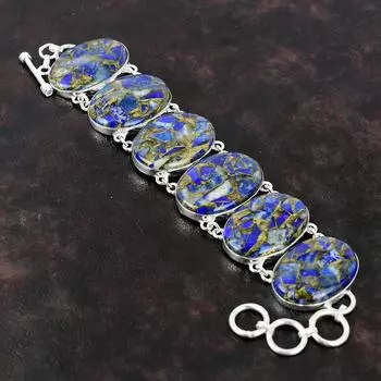 Медный браслет из содалита, ювелирные изделия из целебного камня ручной работы, браслет из стерлингового серебра 925 пробы, ювелирные изделия из драгоценных камней, регулируемый браслет-цепочка, подарок для него