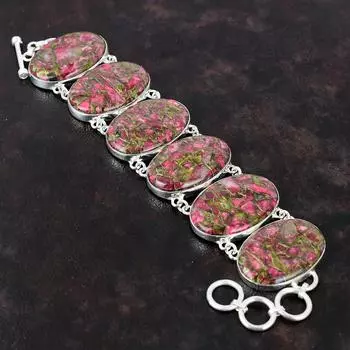 Медный браслет из тулита, браслет из стерлингового серебра 925 пробы, драгоценный камень, ювелирные изделия ручной работы, регулируемый браслет-цепочка, подарок для жены, ювелирные изделия из целебного камня