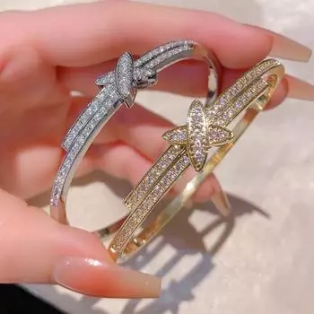 Медный браслет-крест с цирконом для женщин, модный, красивый, легкий роскошный браслет Ins 17CM