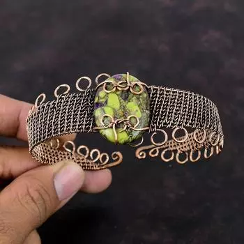 Медный браслет-манжета из стихтита, медная проволока, браслет, драгоценный камень, регулируемый браслет-манжета, ювелирные изделия из медной проволоки, браслет ручной работы, свадебный подарок