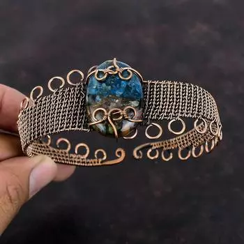 Медный браслет с арбузом и турмалином, медная проволока, браслет-манжета, регулируемый браслет, медные ювелирные изделия, драгоценный камень, браслет ручной работы, подарок для нее