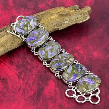 Медный браслет с чароитом, драгоценный камень 925, ювелирные изделия из стерлингового серебра, красивый браслет ручной работы с чароитом, подарок для любви 8 Inches With Adjustable фиолетовый