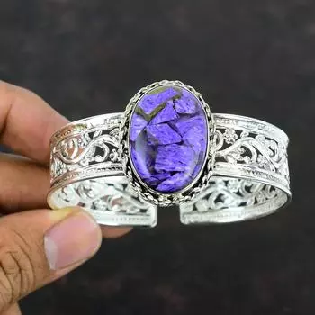 Медный браслет с драгоценным камнем чароит, браслет ручной работы, браслет-манжета из стерлингового серебра 925 пробы, регулируемый браслет, красивые серебряные украшения, свадебные подарки