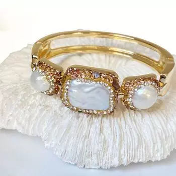 Медный браслет с инкрустацией из 18-каратной грязи и жемчугом и браслет с нишевым дизайном, настольный фокус, элегантный темперамент, тренд в Instagram