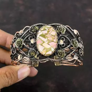 Медный браслет с розовым опалом Медная проволока Браслет-манжета Регулируемый браслет Медные украшения Браслет с драгоценными камнями для подарка Удивительные ювелирные изделия ручной работы