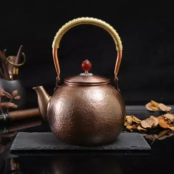 Медный чайник, чайник ручной работы, кованый чайник для плиты в стиле ретро, 1,3 л для офиса, гостиной