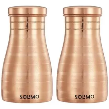 Медный чайник | Прикроватный графин со стеклянной подкладкой | 950 мл (Набор из 2) медный